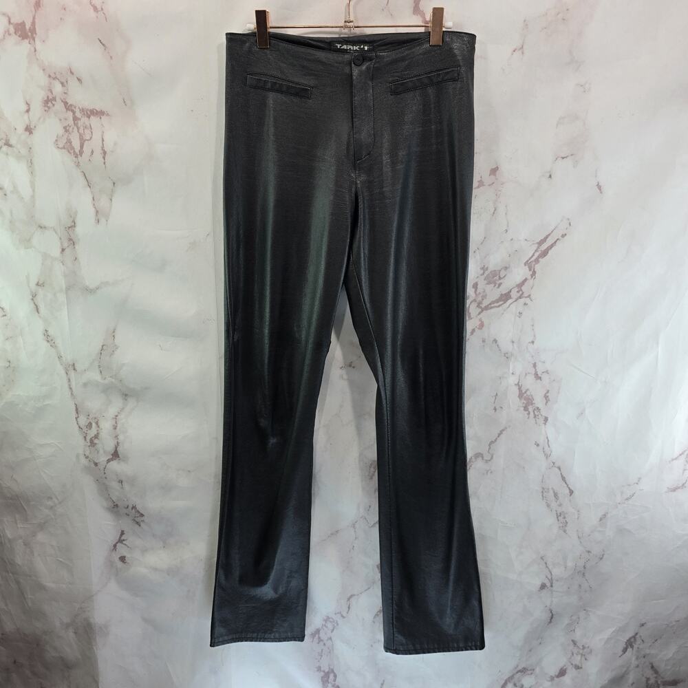 Vintage Y2K Pants Womens 29 X 31 Black Flare Faux Leather Boot Low Goth Rave